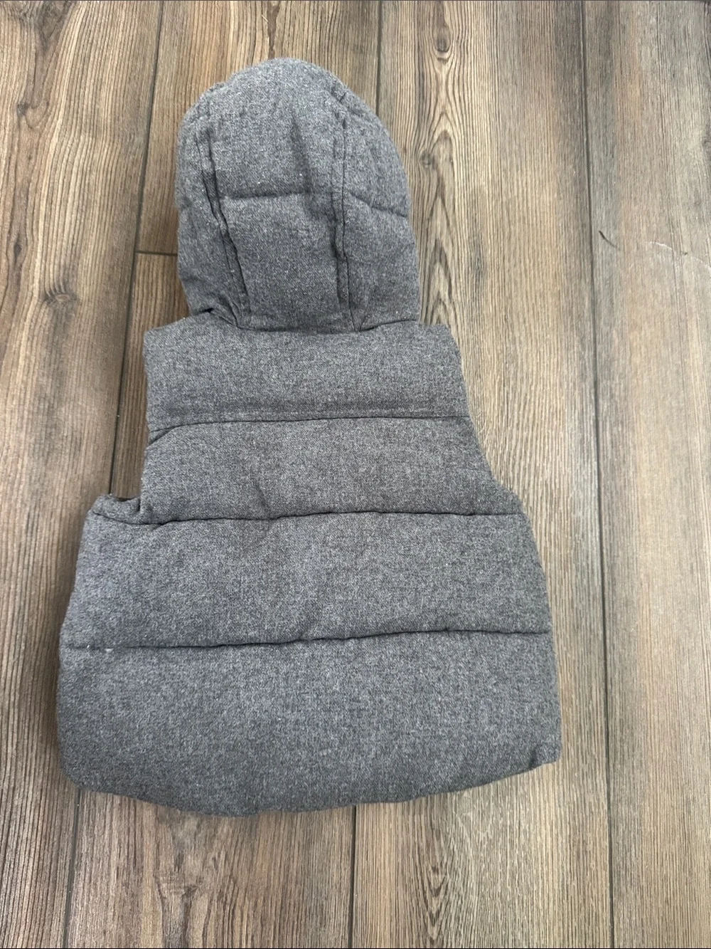 GAP Kids Gray Hooded Puffer Vest with Red Plaid Lining